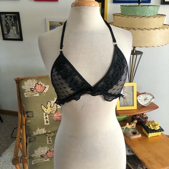 SOLD Retro Lingerie Lot 3 Pc Black Bra Panty Strap Mesh Fetish Burlesque PinUp - Picture 10 of 12
